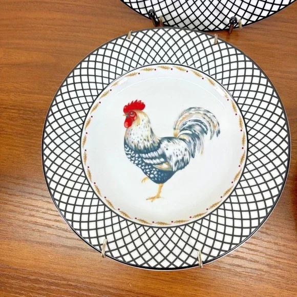 Andrea by Sadek Rooster Hand Painted Porcelain Plates Wall Decor Complete Set 4